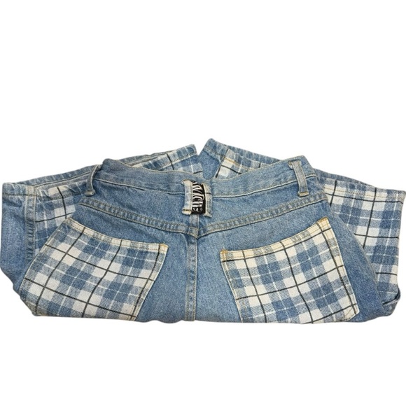Vintage Y2K Switch USA Plaid Patchwork High-Rise Jean Shorts Size 3 (0/1) - Picture 3 of 7